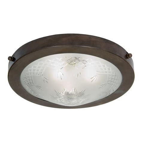 Flush Fitting Traditional Ceiling Light With Patterned Glass Shade