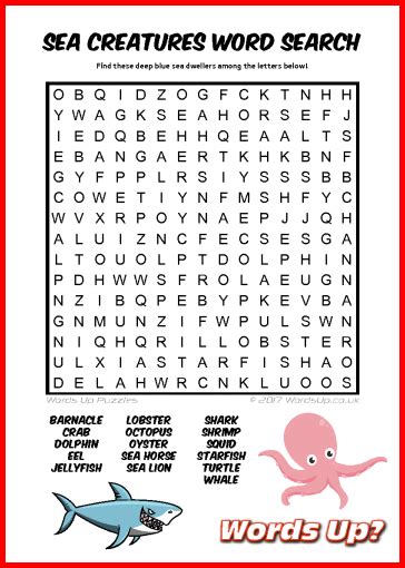 Words Up Sea Creatures Word Search