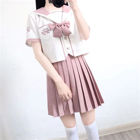 Japanese Pink Sailor Uniforms Pleated Skirt Sets Kawaii Fashion Shop