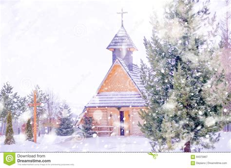 Winter Snowy Landscape With A Mountain Church Stock Image Image Of