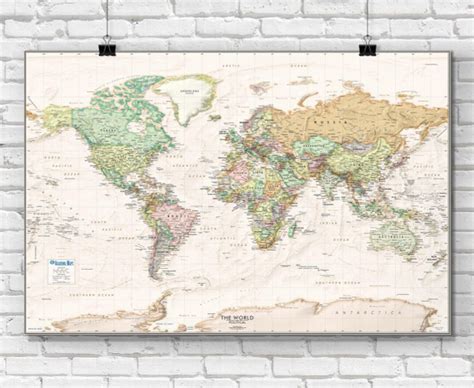 Advanced World Physical Map On Spring Roller 63 X 53 From Klett