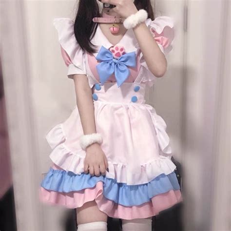Cosplay Maid Completo Kawaii Gatinho Neko Otome Costume Fofo Vestido