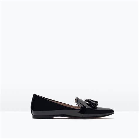 Zara Glossy Flat Shoes In Black Lyst