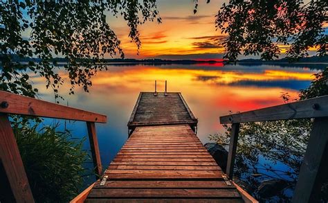 1080p Free Download Lake Dock At Sunset Sky Lakes Docks Sunsets