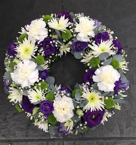Purple And White Wreath Funeral Flower Arrangements Flower Wreath