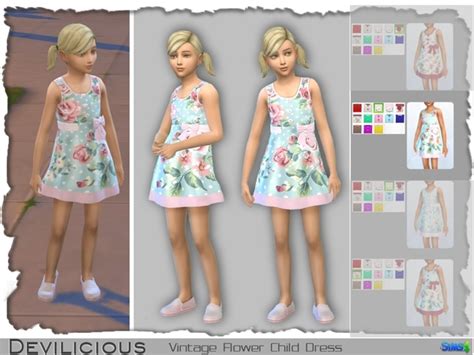 The Sims Resource Vintage Flower Dress For Little Girls