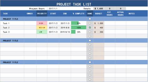 Excel Of Project Task List Template Xlsx Wps Free Templates