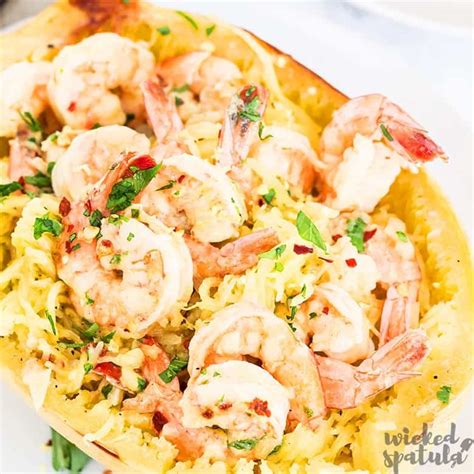 This healthy recipe is perfect for a weeknight dinner. Paleo Spaghetti Squash Shrimp Scampi Recipe | Wicked Spatula