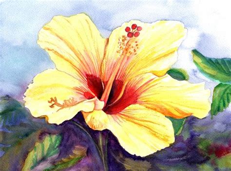 Yellow Hibiscus Original Hibiscus Paintings Watercolor Art Tropical