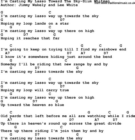 Country Musicim Casting My Lasso Toward The Sky Slim Whitman Lyrics