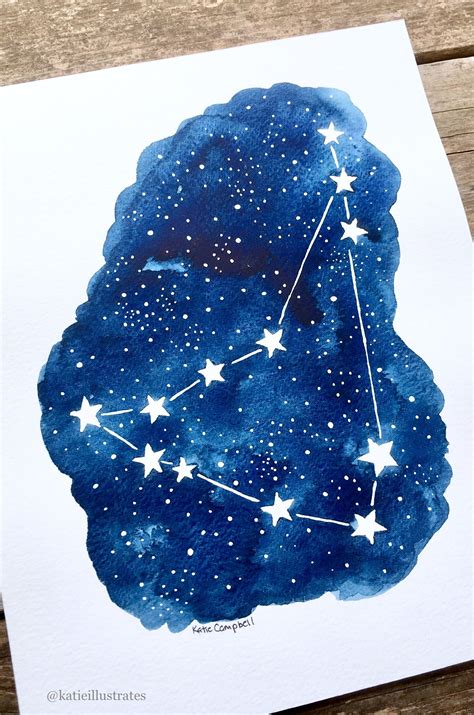 Celestial Watercolor Painting Star Nursery Decor Pisces Constellation