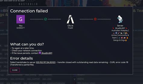 Connection Failed Failed Handshake To Server Fivem Client Support