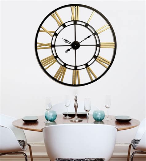 Buy Black And Gold Metal 30 Inch Wall Clock By Craftter Online Vintage