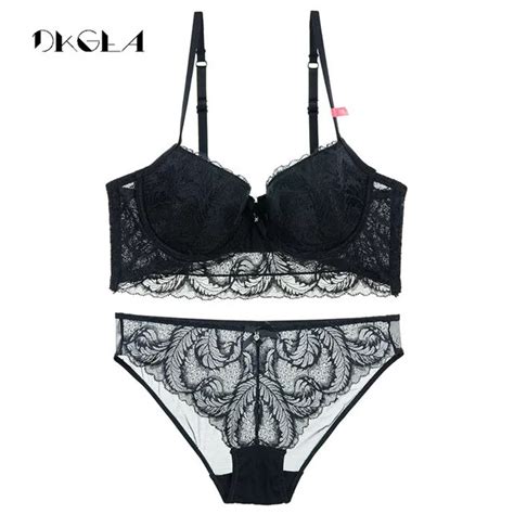 2019 Black Sexy Bra Panties Sets Brand Lingerie Lace Brassiere Deep V Push Up Bras Thin Cotton