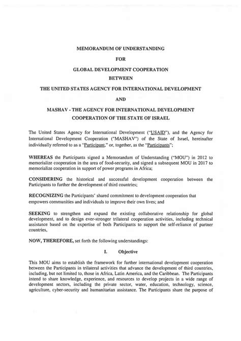 Usaid And The Agency For International Development Cooperation Mashav Memorandum Of
