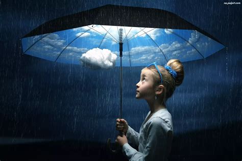 Dziewczynka Parasol Obłoki Deszcz