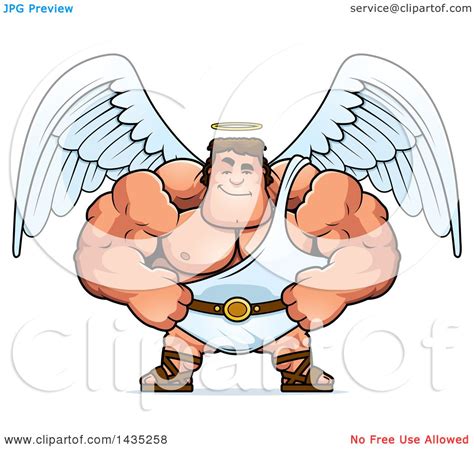 Clipart Of A Cartoon Smug Buff Muscular Male Angel Royalty Free