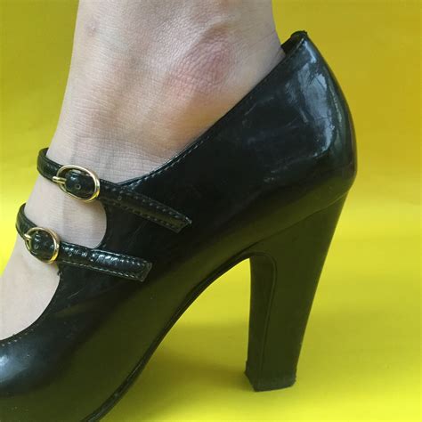 Vintage Black Patent Leather Mary Jane Heels Women S Size Vintage