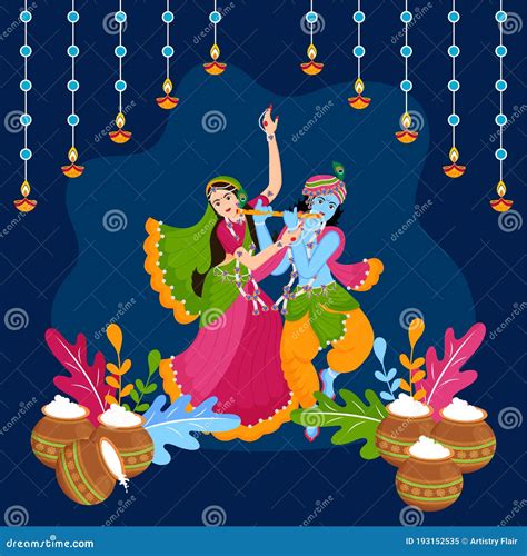 Illustration Of Radha Krishna Dancing With Each Other In Celebration Of