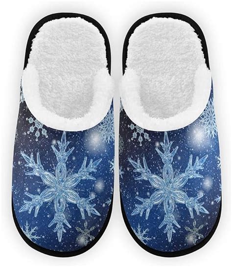 Womens Fuzzy Comfy Slippers Winter Realistic Snowflakes