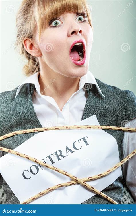 Afraid Businesswoman Bound By Contract Terms Stock Image Image Of