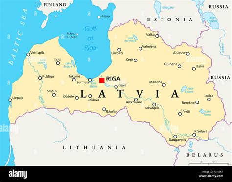 Latvia Political Map With Capital Riga National Borders Important