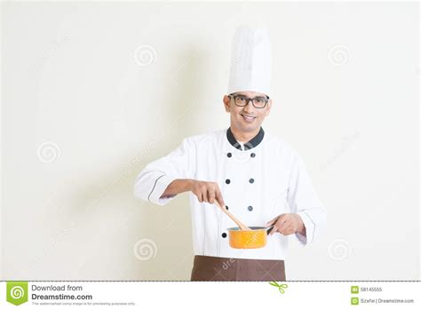 Indian Male Chef In Uniform Cooking Food Stock Image Image Of Occupation Business 58145555
