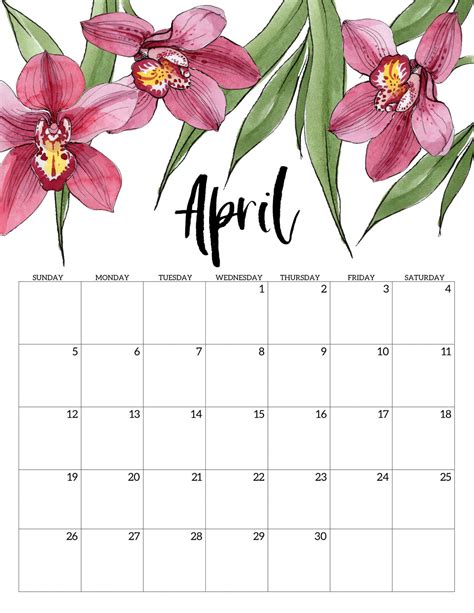 Cute April 2020 Floral Calendar Print Calendar Free Printable