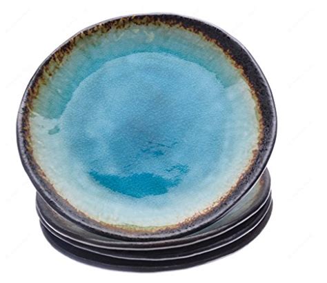 Japanese Ceramic Plates Kotobuki Turquoise Sky Glazed Large