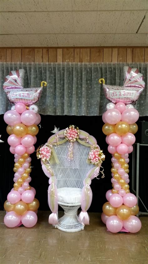 Whoa, baby—these are some cute ideas! Baby shower chair and balloon columns | Baby shower chair ...