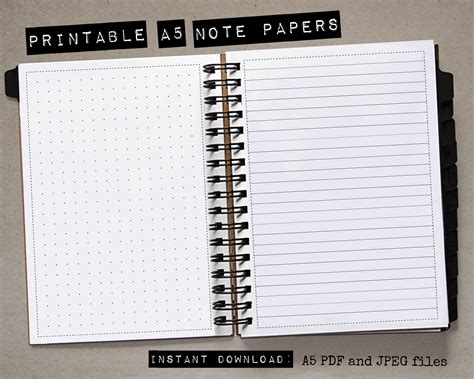 Printable Note Paper A5 Lined Paper Dotted Grid Paper Etsy Uk
