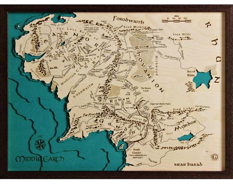 Middle Earth The Lord Of The Rings Map 3d 46 X 60 Cm 18 X Etsy Finland