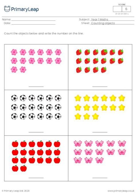 Numeracy: Counting objects (up to 20) | Worksheet | PrimaryLeap.co.uk