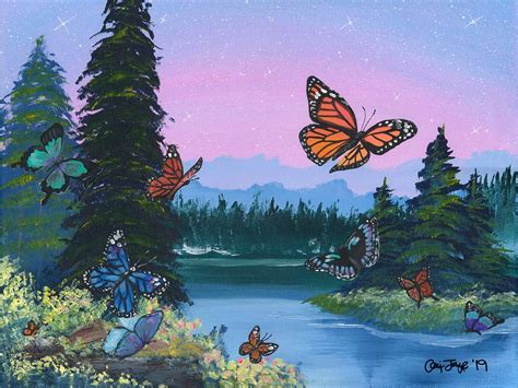 Butterflies And Bob Ross Print Texture Painting On Canvas Art Painting