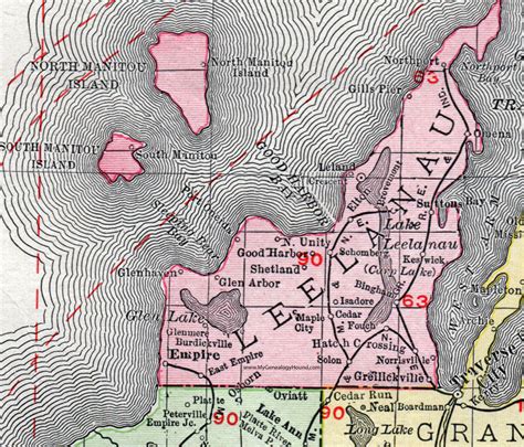 Leelanau County Michigan 1911 Map Rand Mcnally Empire Leland