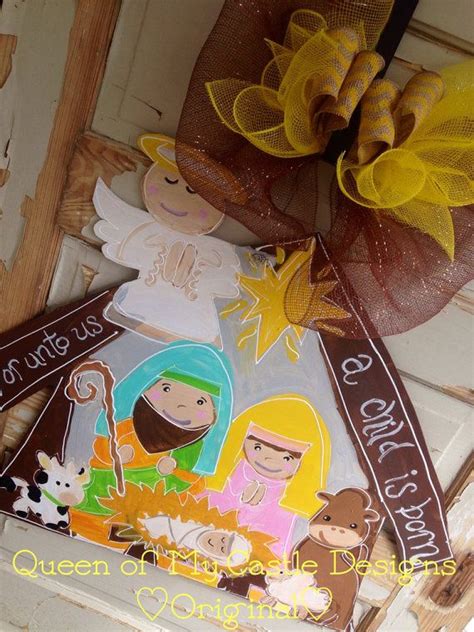 Outdoor décor to enhance curb appeal. Manger Scene Door Hanger by queensofcastles on Etsy | Wood ...