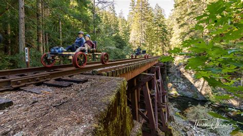 Image of Skunk Train railbikes on a trestle bridge on the Noyo… | HI