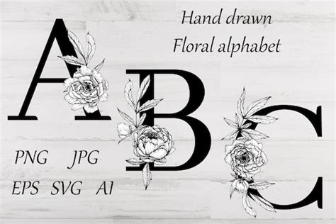 Floral Alphabet Svg Botanical Alphabet Png Flowers Etsy