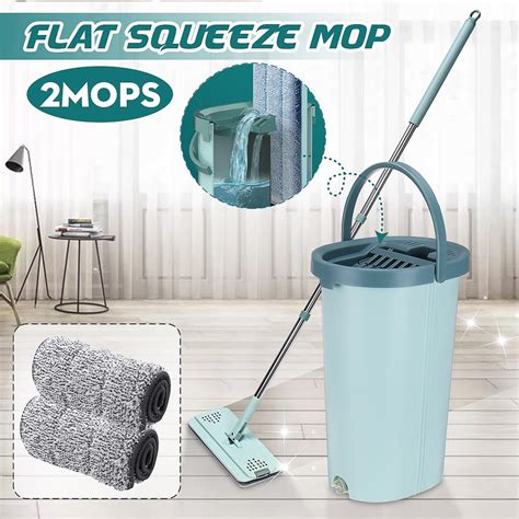 Buy Flat Squeeze Mop Bucket Hand Free Wringing Floor Cleaning Usage