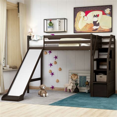 What is the price of a bunk bed? Modern Twin Size Loft Bed with Storage and Slide, Solid ...