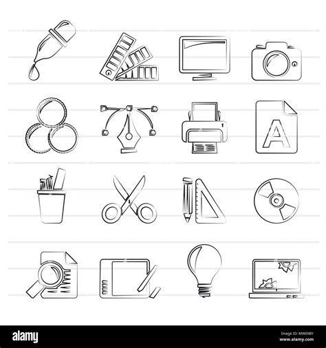 Graphic Design industry icons - vector icon set Stock Vector Image