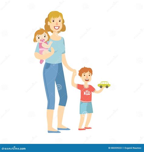 Madre Con Dos Niños La Hija Y El Pequeño Hijo Ejemplo Del Bebé De La
