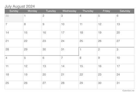 July And August 2024 Printable Calendar