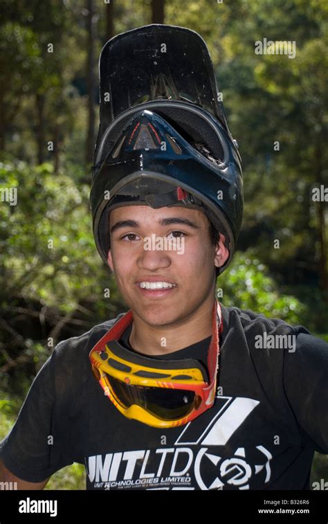 Portrait Of Downhill Bike Rider Stock Photo Alamy