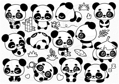 Kawaii Panda Clipart Baby Panda Vector Chibi Panda Doodle Etsy