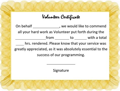 Printable Volunteering Certificate Template Free Word Excel Tmp