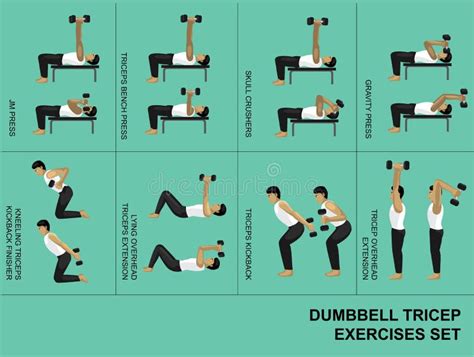 Dumbbell Tricep Exercise Moves Manga Gym Set Illustration Stock Vector