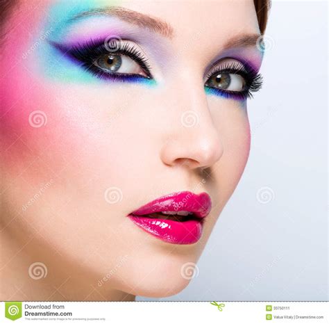 Beautiful Woman With Fashion Bright Makeup Stock Image