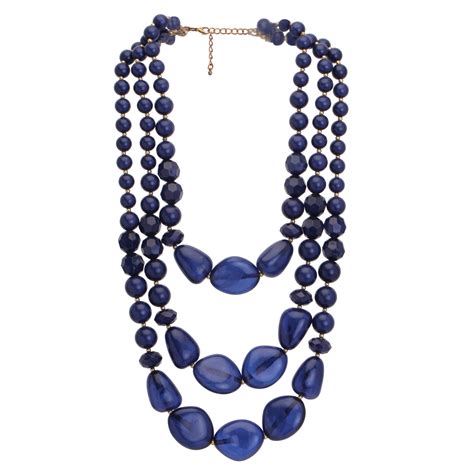 Navy Blue Bead Necklace Beautiful Flat Beads Handmade T Etsy