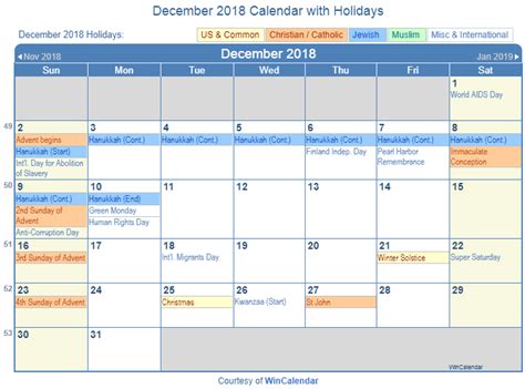 Printable December 2018 Blank Calendar For Office Pri